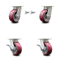 Service Caster 5 Inch Kingpinless Poly on Aluminum Wheel Caster Swivel Locks 2 Brakes SCC, 2PK SCC-KP30S520-PAR-BSL-2-SLB-2